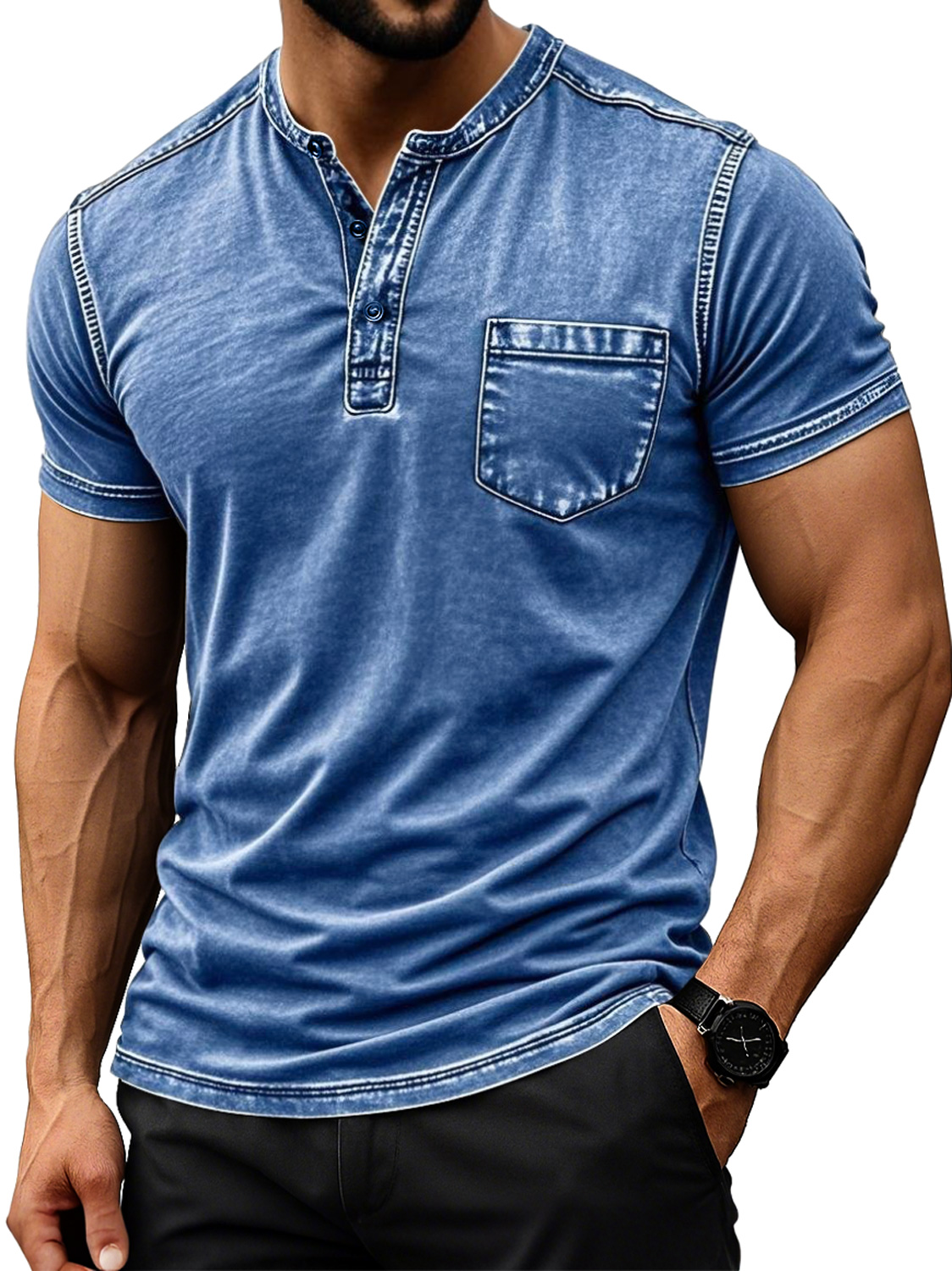 Men's Retro Everyday Casual Pocket Comfort Short Sleeve Henley Shirt