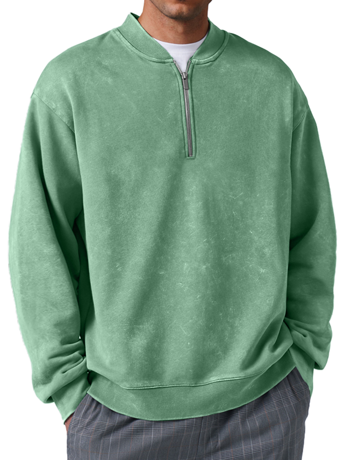Men's Retro Everyday Baseball Collar Zipper Distressed Comfortable Sweatshirt