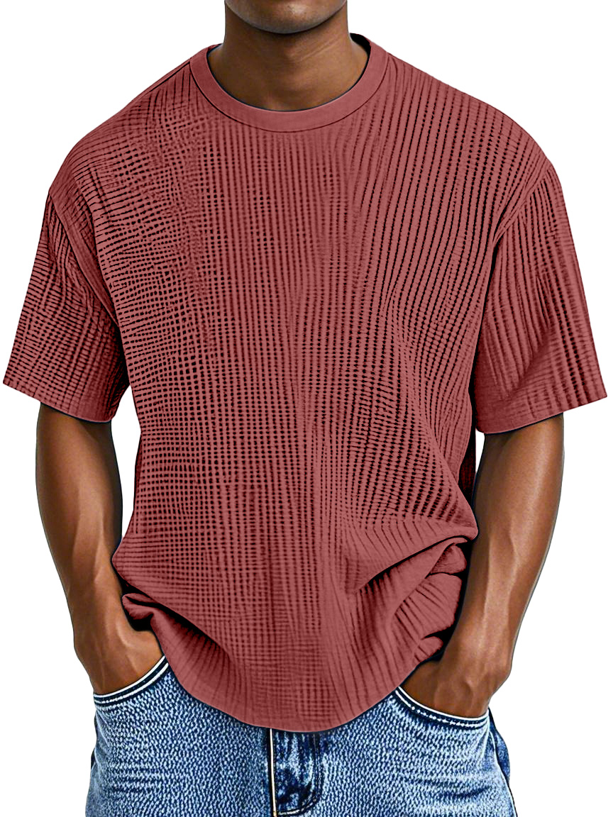 Men's Casual Solid Color Comfortable Waffle Short Sleeve T-shirt