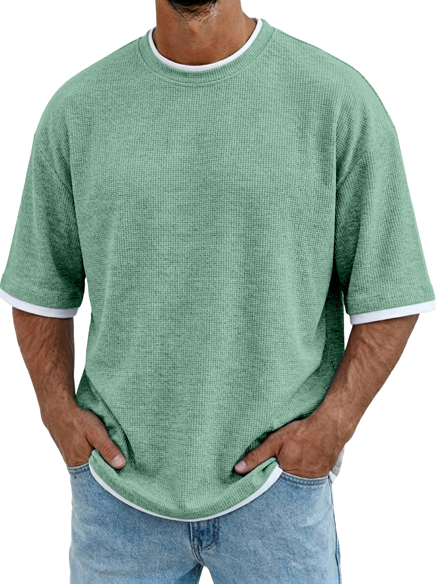 Men's Casual And Comfortable Solid Color Texture Short-sleeved Polo Shirt