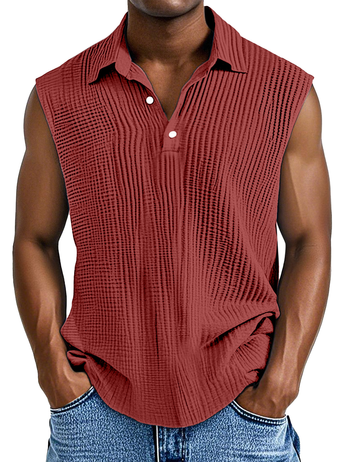 Men's Daily Casual Simple Pleated Texture Sleeveless Polo Shirt
