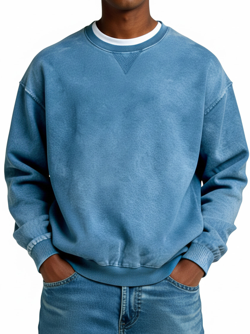 Men's Retro Distressed Crew Neck Long-Sleeved Top in Multiple Colors