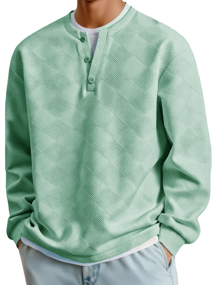 Men's Clothing Fashionable Casual Jacquard Fabric Long-sleeved Henry Shirt 