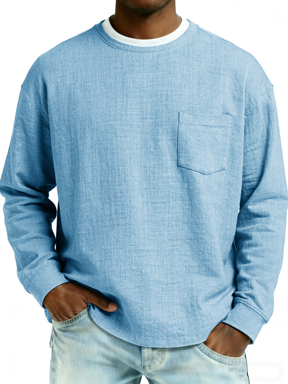 Men's Fashionable Casual Linen Fabric Pocket Long-Sleeved Top