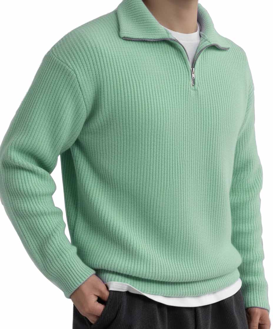 Men's Fashionable Casual Stand Collar Zipper Long Sleeve Top