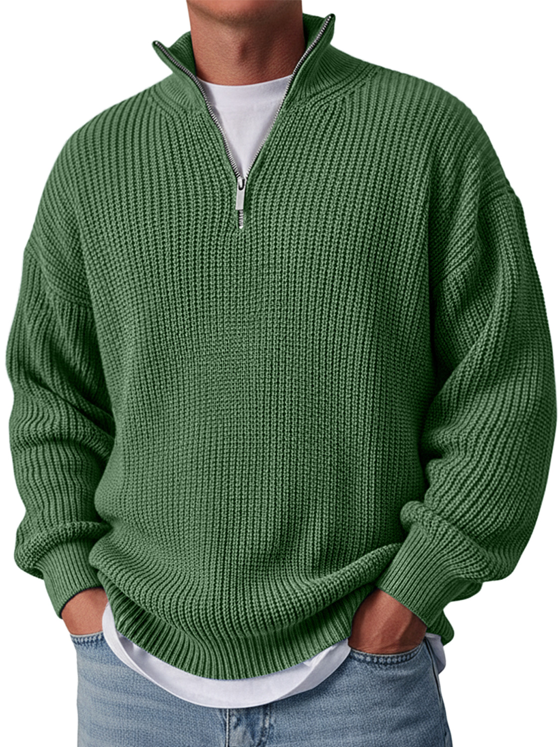 Men's Simple Casual Loose Stand Collar Zipper Solid Color Sweater
