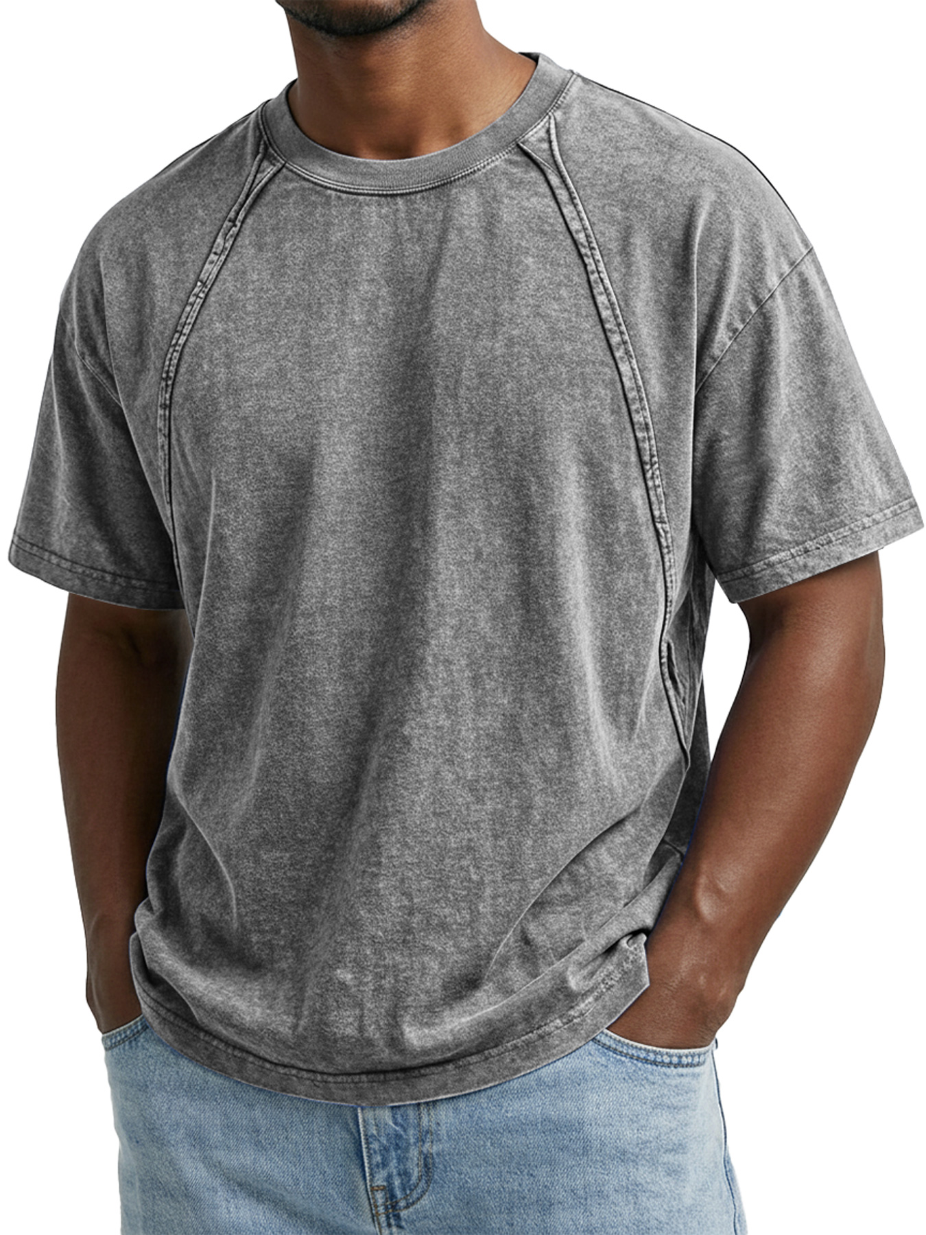 Men's Retro Crew Neck Raglan Design Casual Short-Sleeve T-Shirt