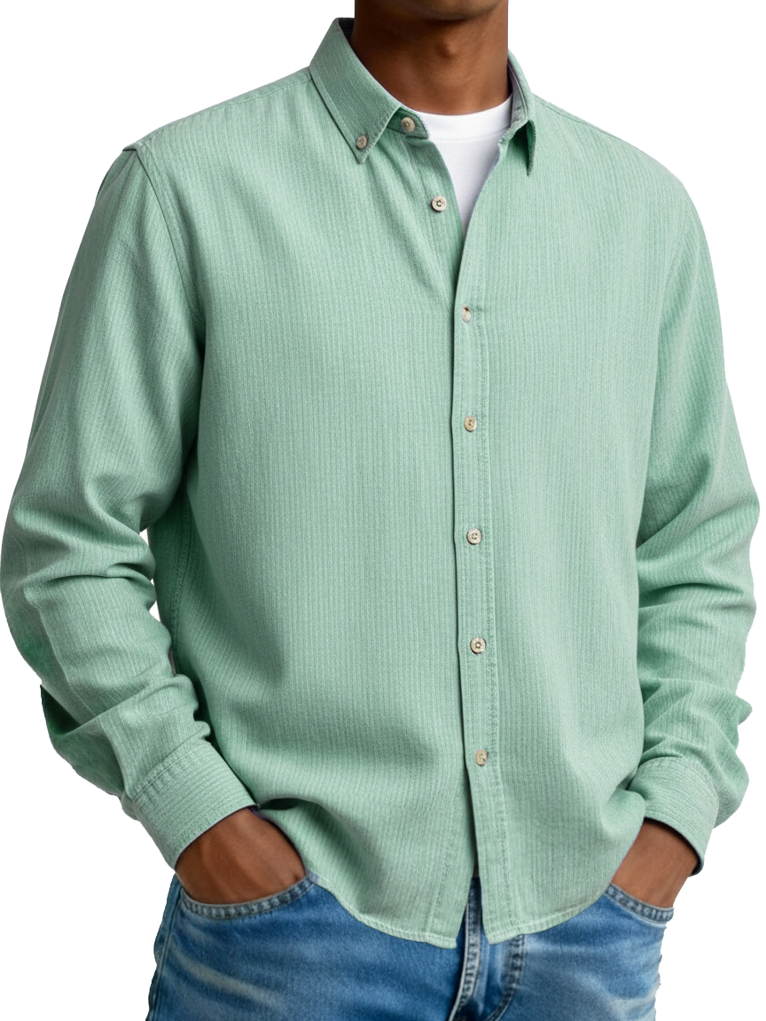 Men's Fashion Casual Retro Turn-Down Collar Long-Sleeve Shirt