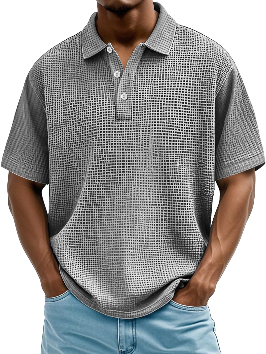 Men's Daily Casual Waffle Texture Solid Color Loose Short-sleeved Polo Shirt
