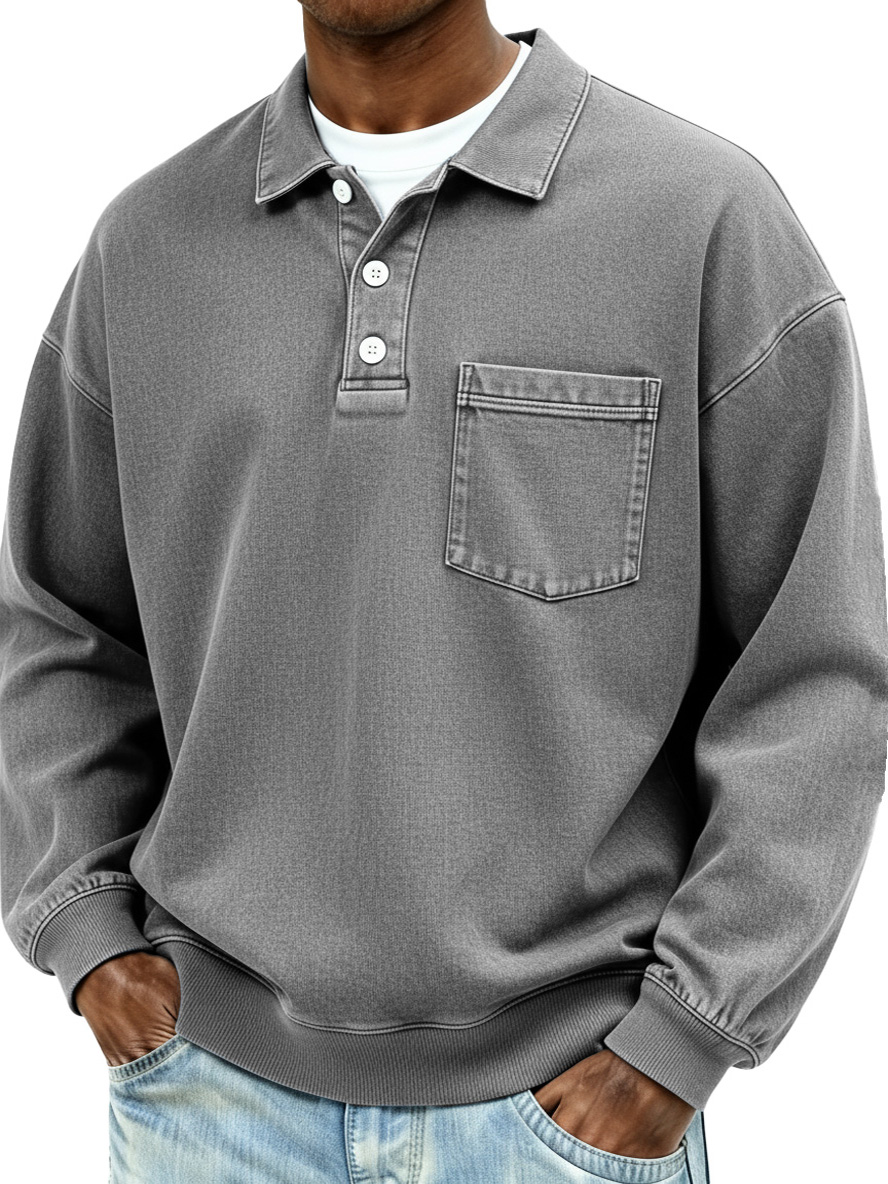 Men's Vintage Distressed Fashionable Lapel Pocket Polo Shirt