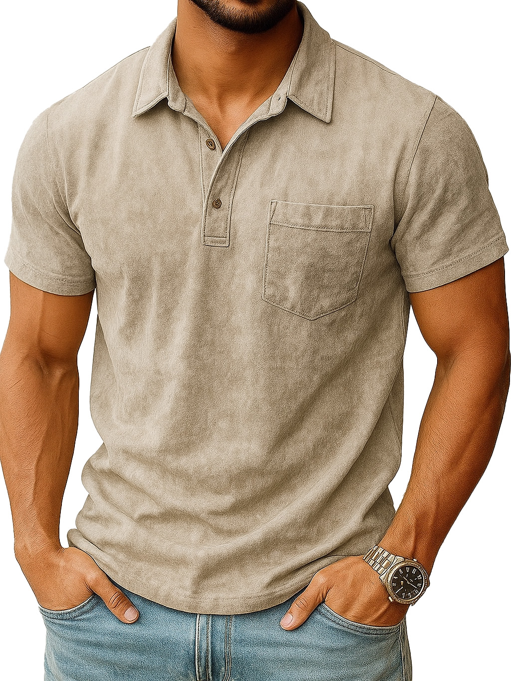  Men's Retro Outdoor Distressed Lapel Short-sleeved Pocket Polo Shirt 