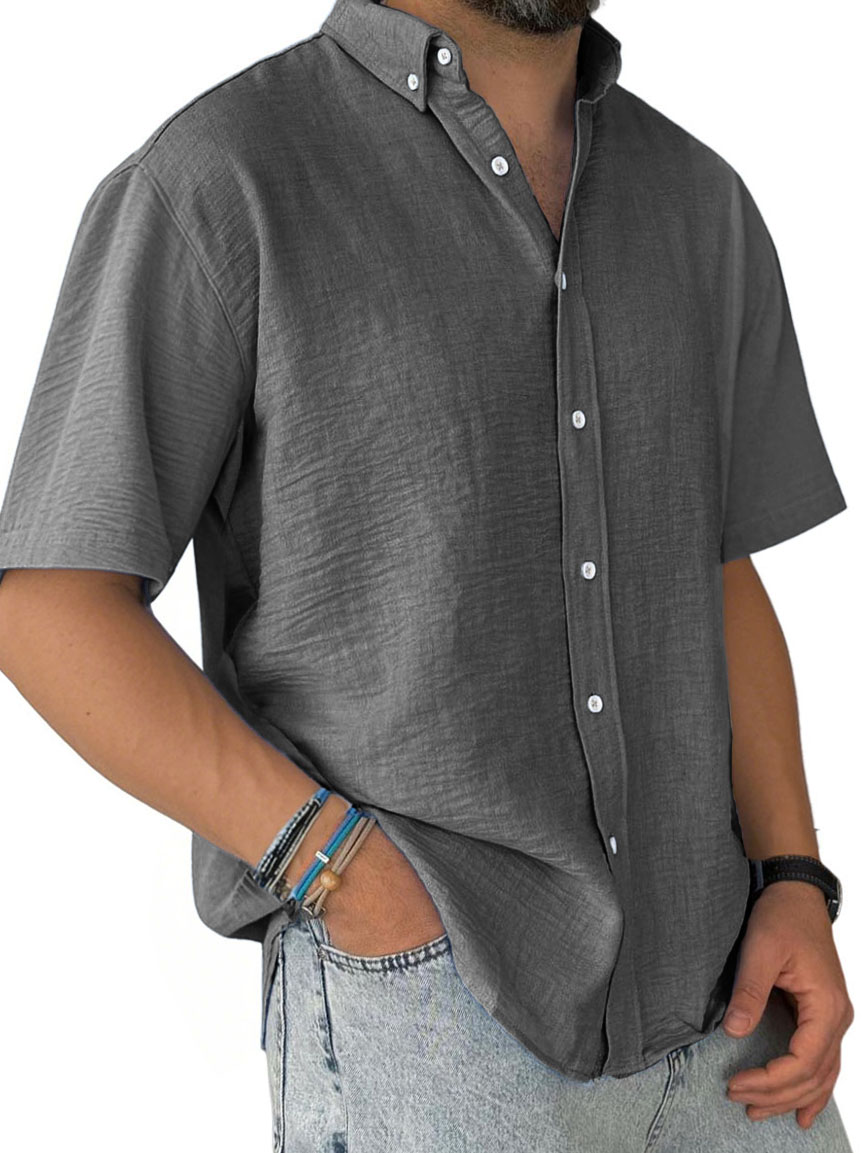 Men's Fashion Casual Pleated Fabric Short Sleeve Shirt
