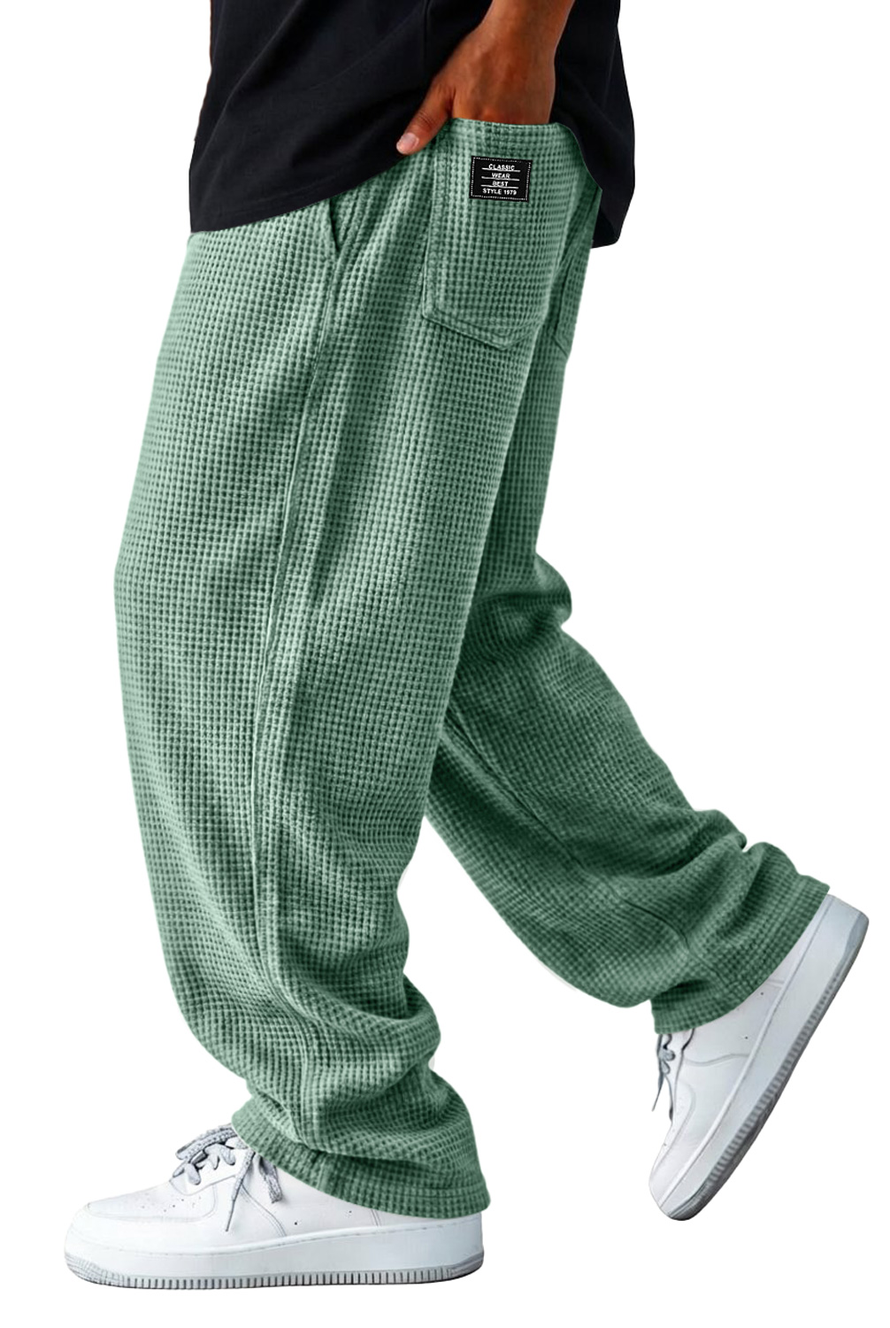 Men's Waffle-knit Casual Loose-fitting Trousers With Embroidered Logo
