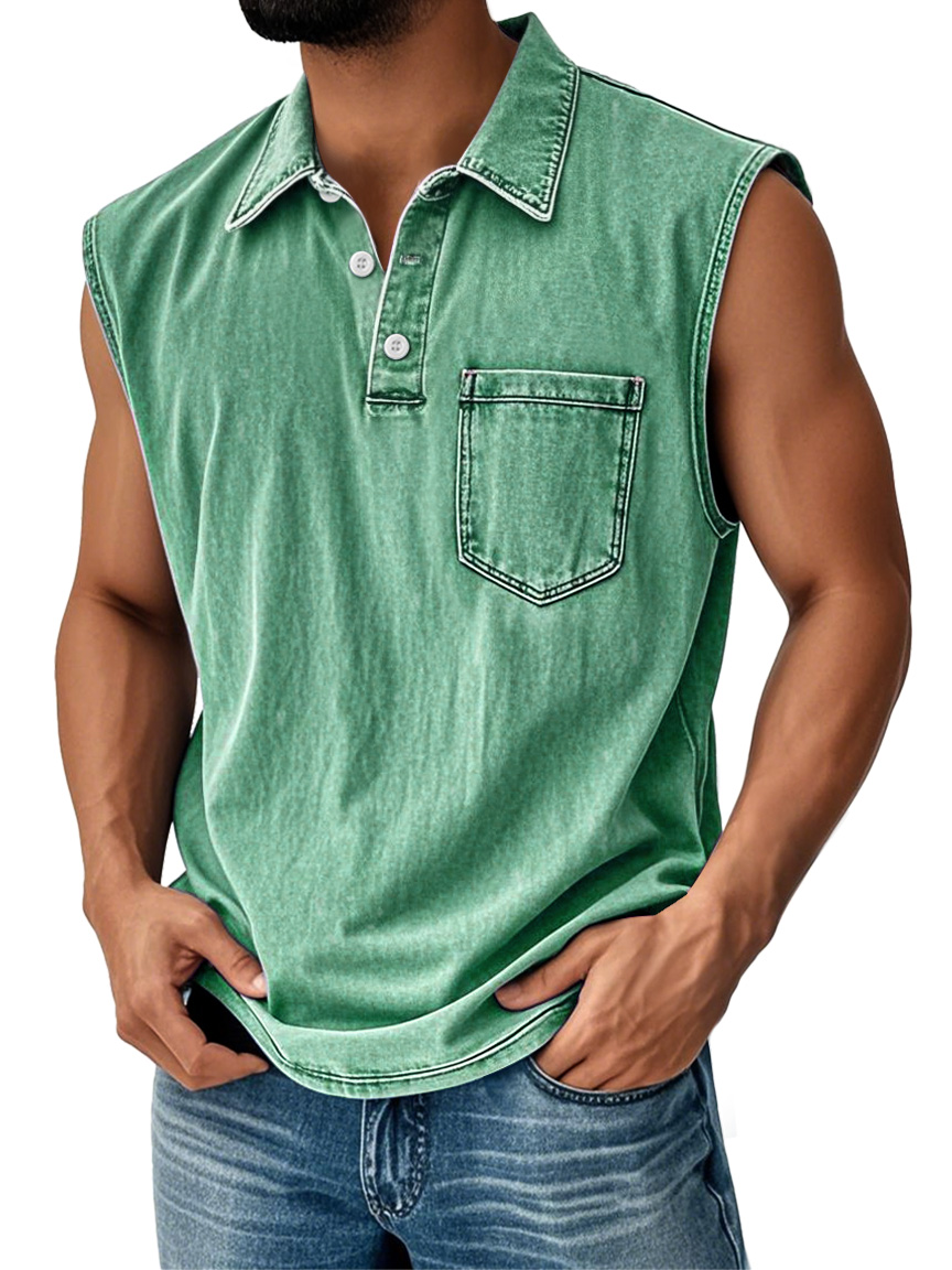 Men's Vintage Casual Lapel Button Pocket Solid Color Sleeveless Vest