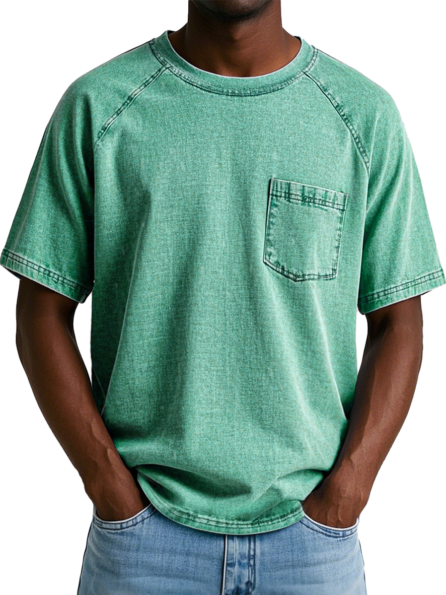 Men's Fashion Retro Raglan Pocket Casual Short Sleeve T-shirt