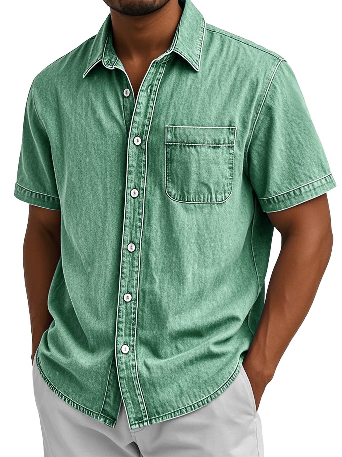 Men's Retro Casual Lapel Pocket Comfort Short Sleeve Shirt