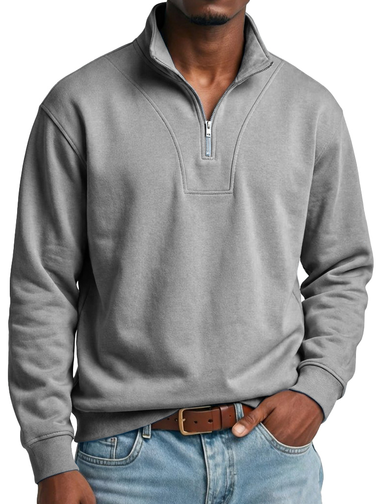 Men's Fashionable Casual Stand Collar Zipper Long-Sleeved Top