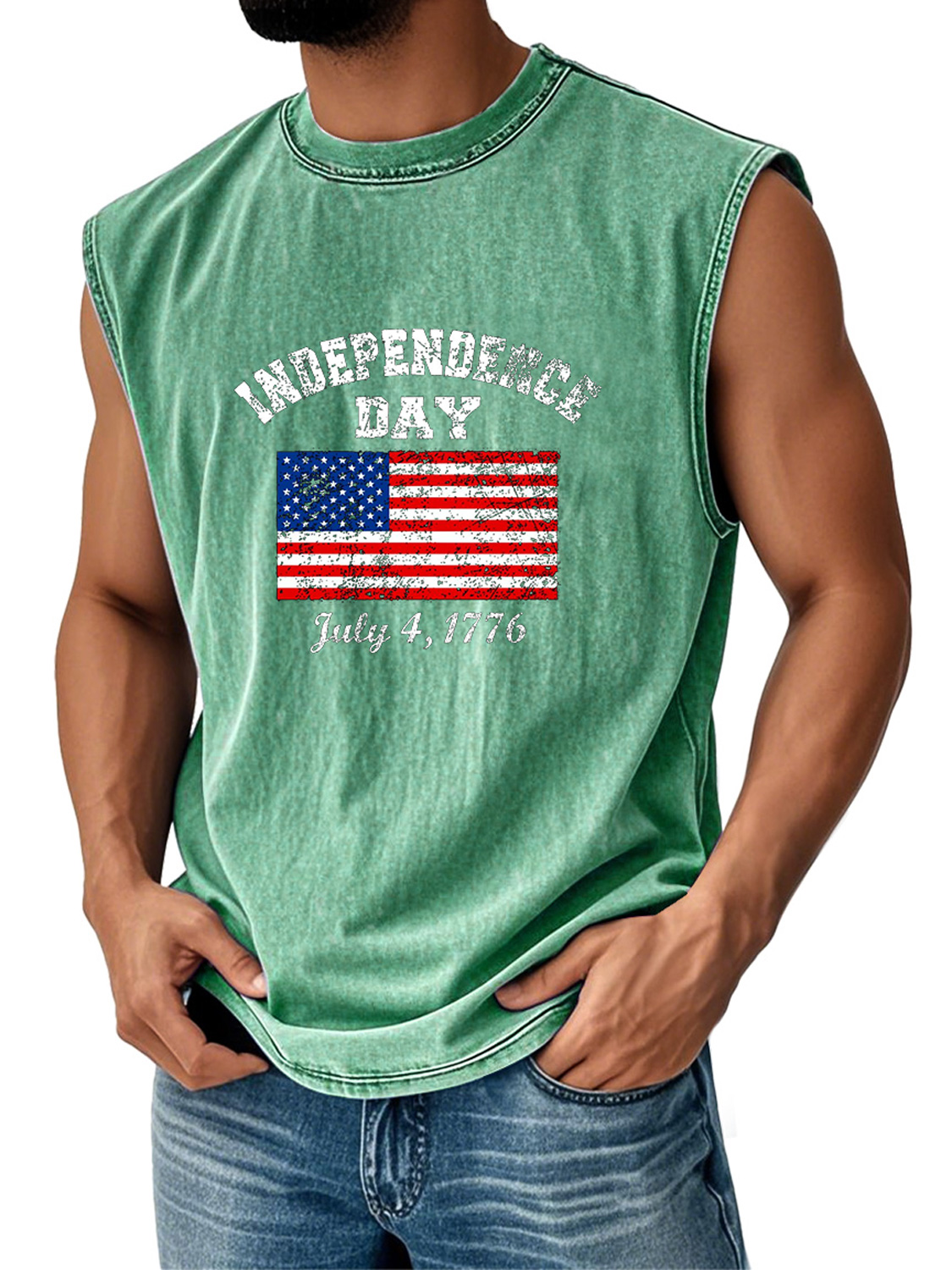 Men's Retro Everyday Independence Day Flag Print Casual Round Neck Sleeveless Vest