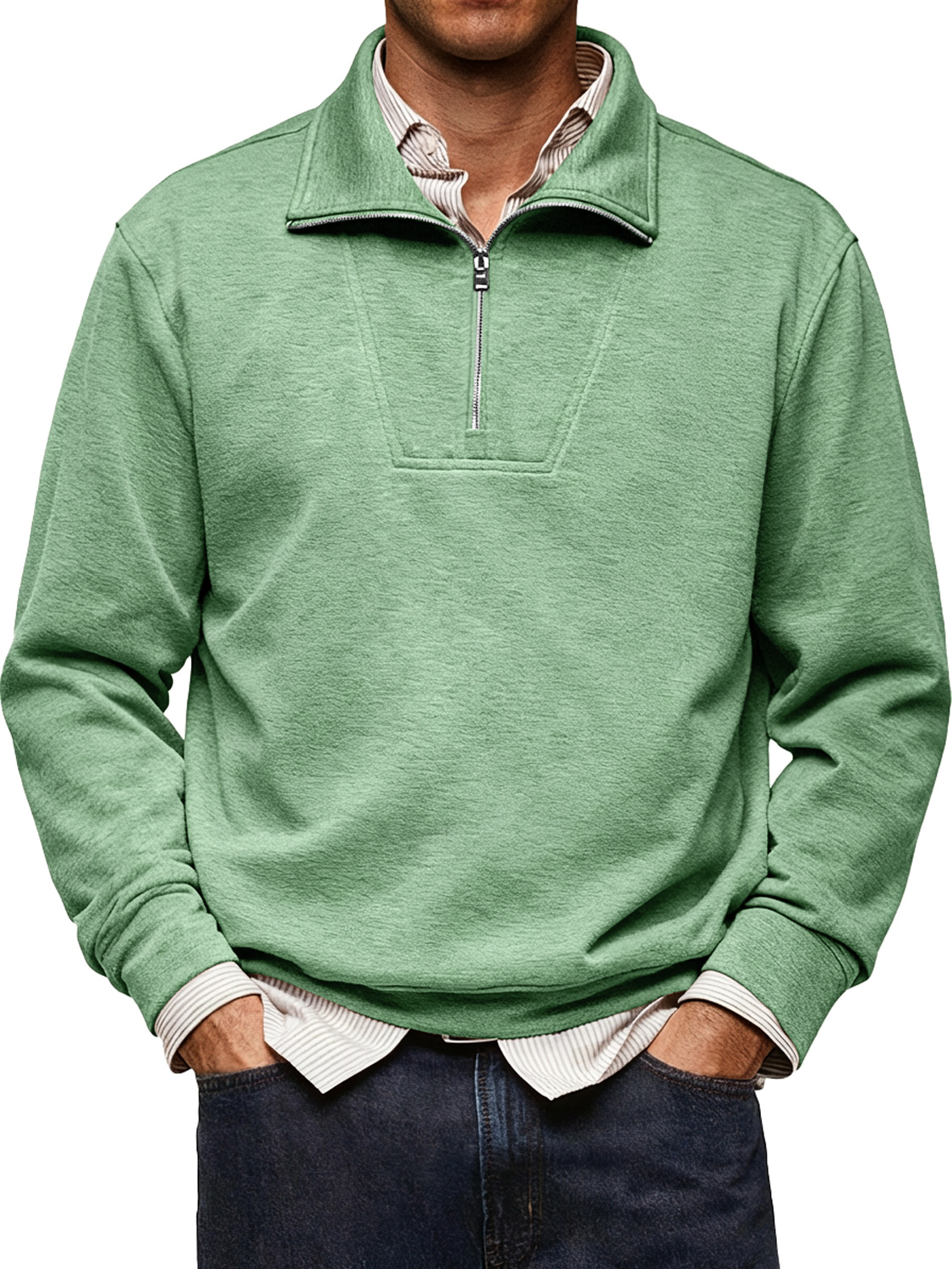 Men's Simple Comfortable Stand Collar Zipper Design Casual Thin Sweatshirt
