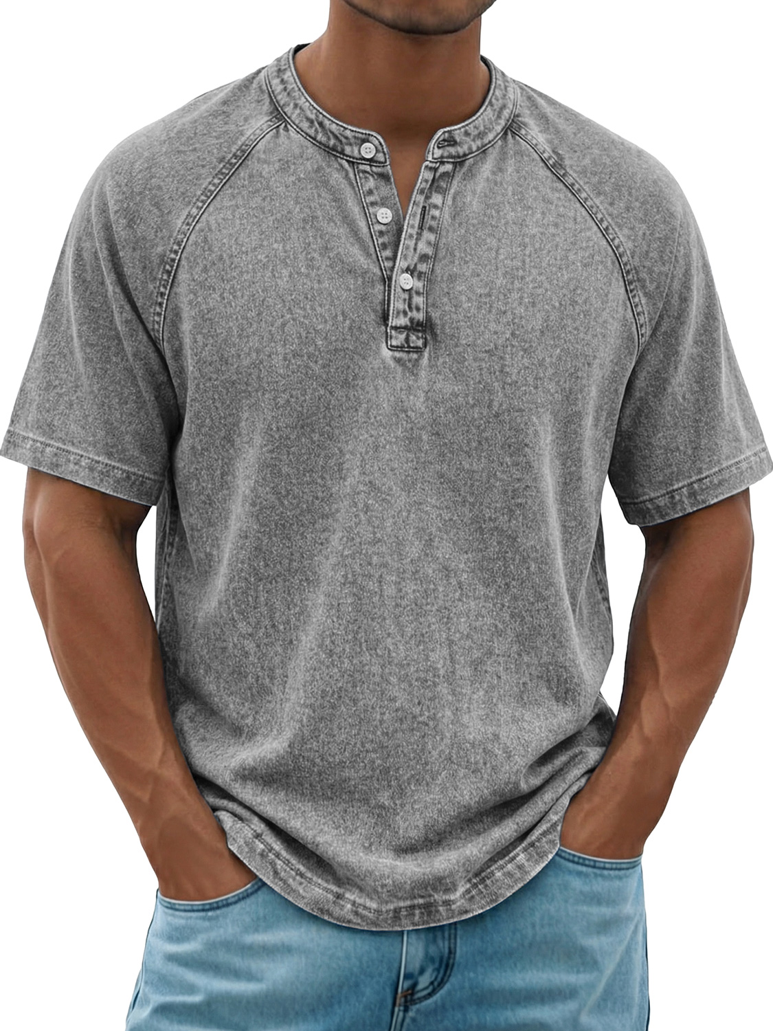 Men's Retro Raglan Casual Short-Sleeve Henley Shirt