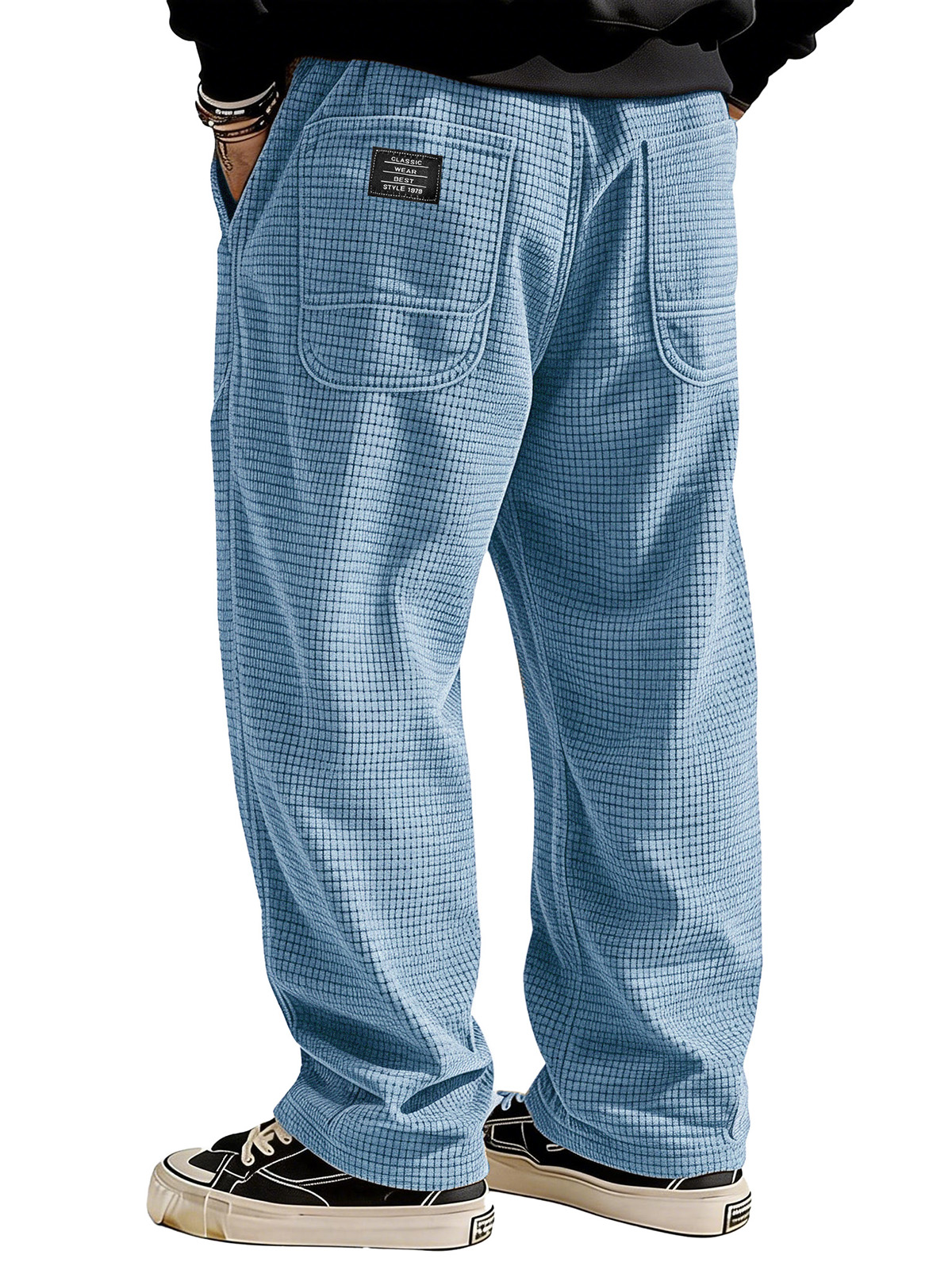 Stylish Casual Loose Waffle Fabric Pocket Tether Pants