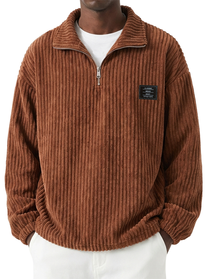 Men's Casual Corduroy Quarter-Zip Stand-Collar Sweatshirt