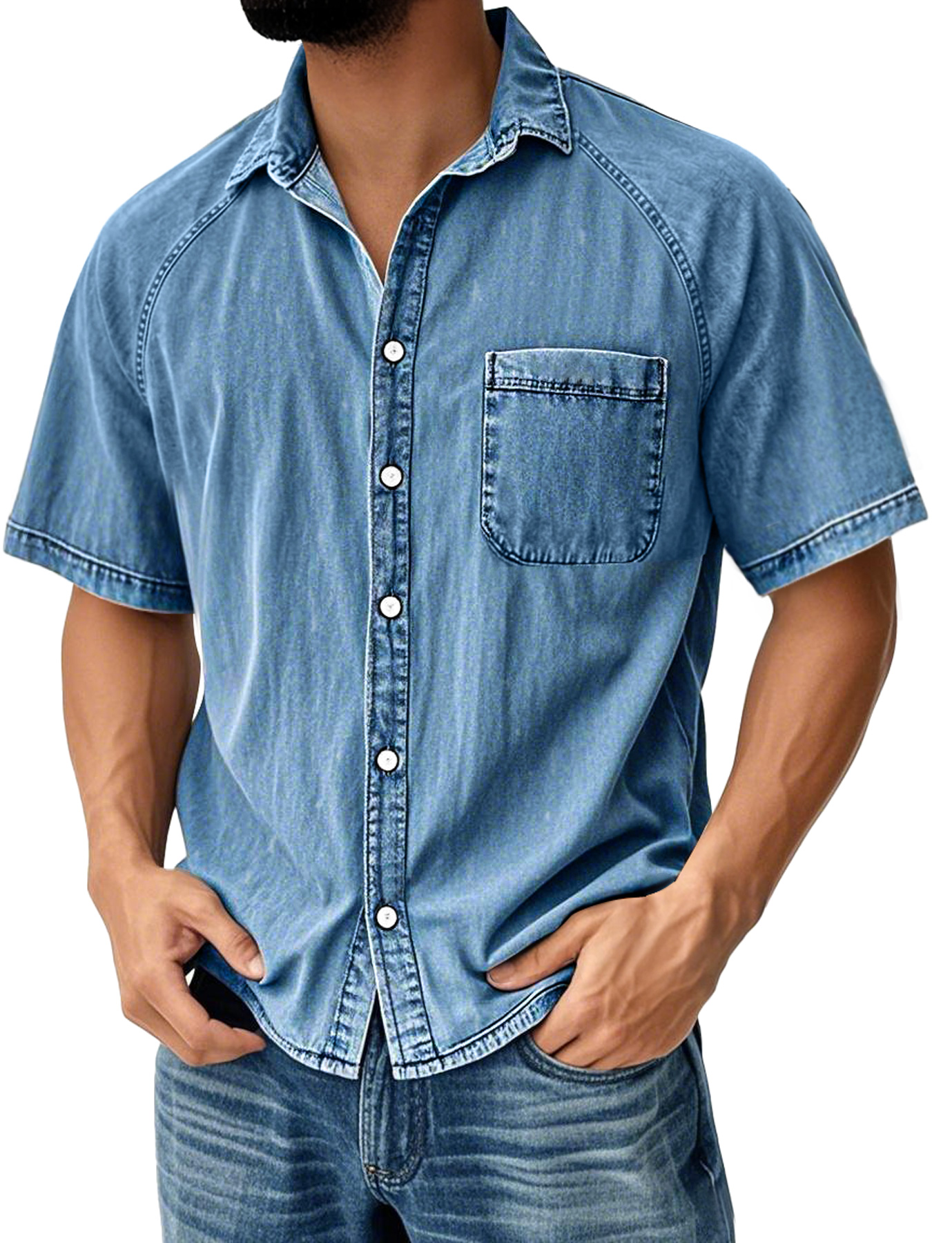 Men's Retro Raglan Pocket Casual Short-Sleeve Shirt