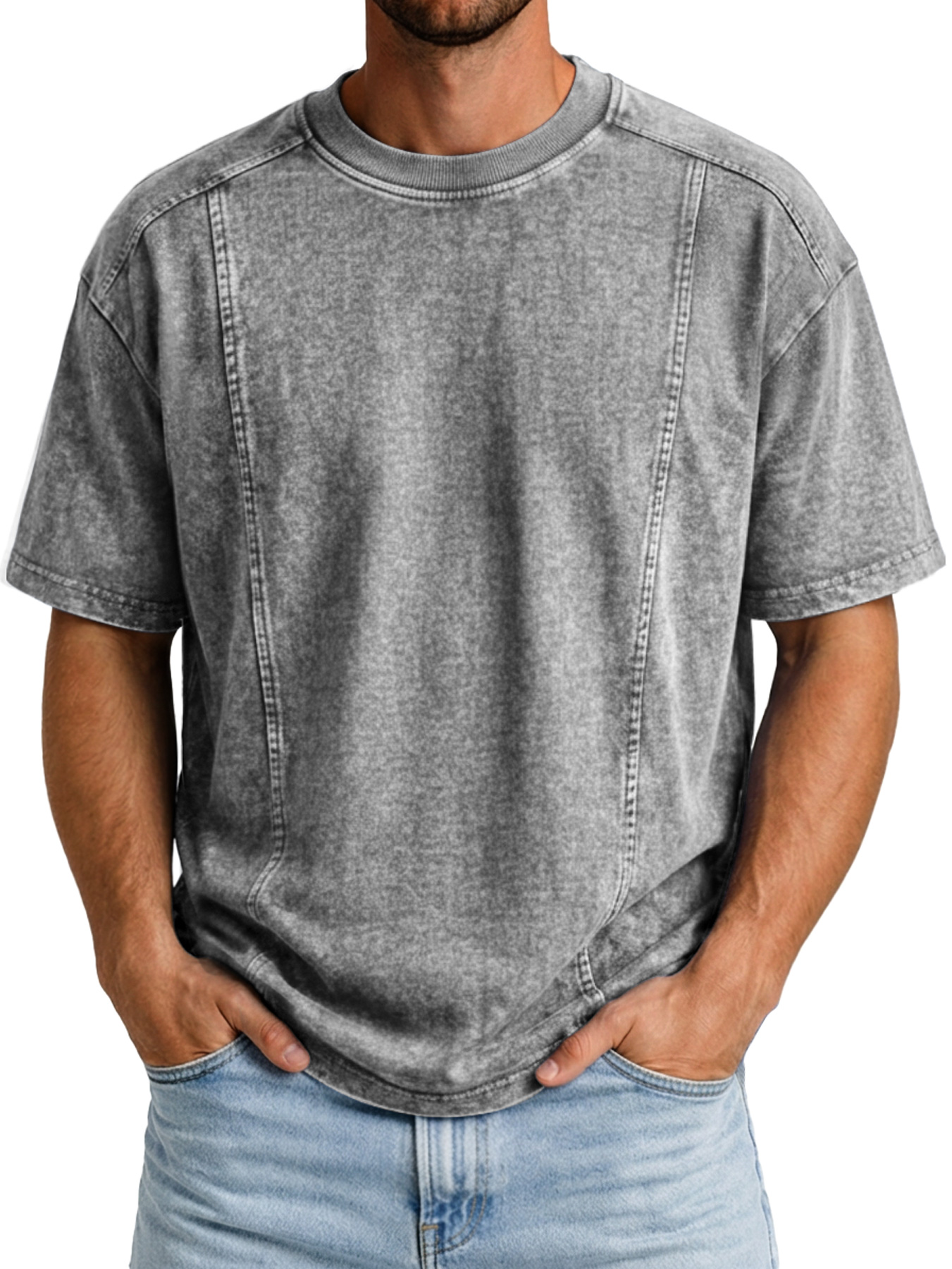 Men's Retro Crew Neck Deconstructed Casual Short-Sleeve T-Shirt