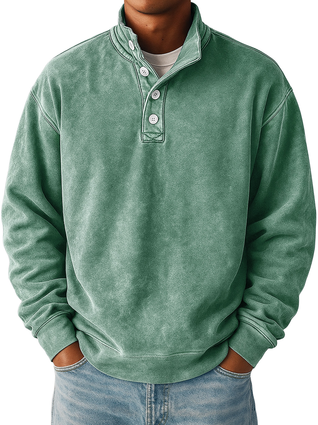 Men's Daily Retro Stand Collar Button Casual Sweatshirt