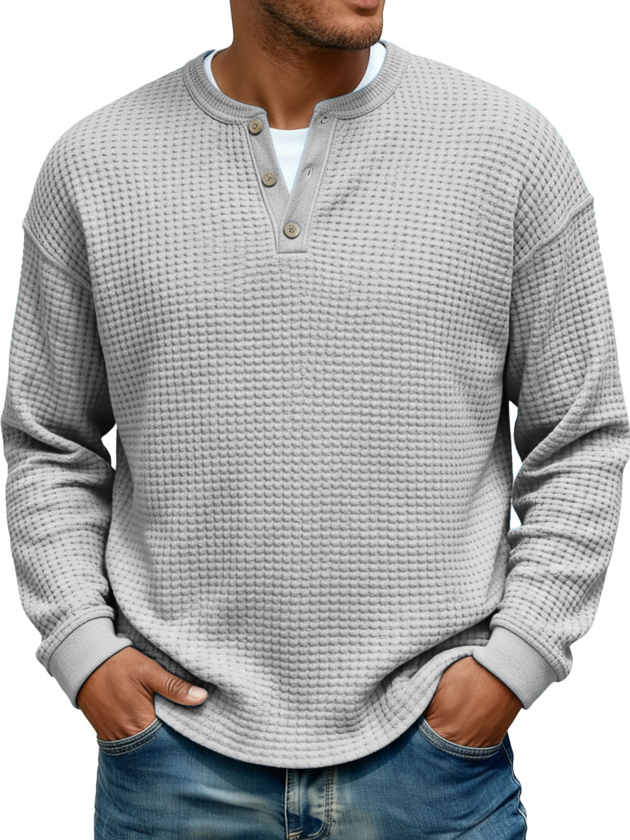 Men's Stylish Casual V-neck Long-sleeved Loose-fitting Henley
