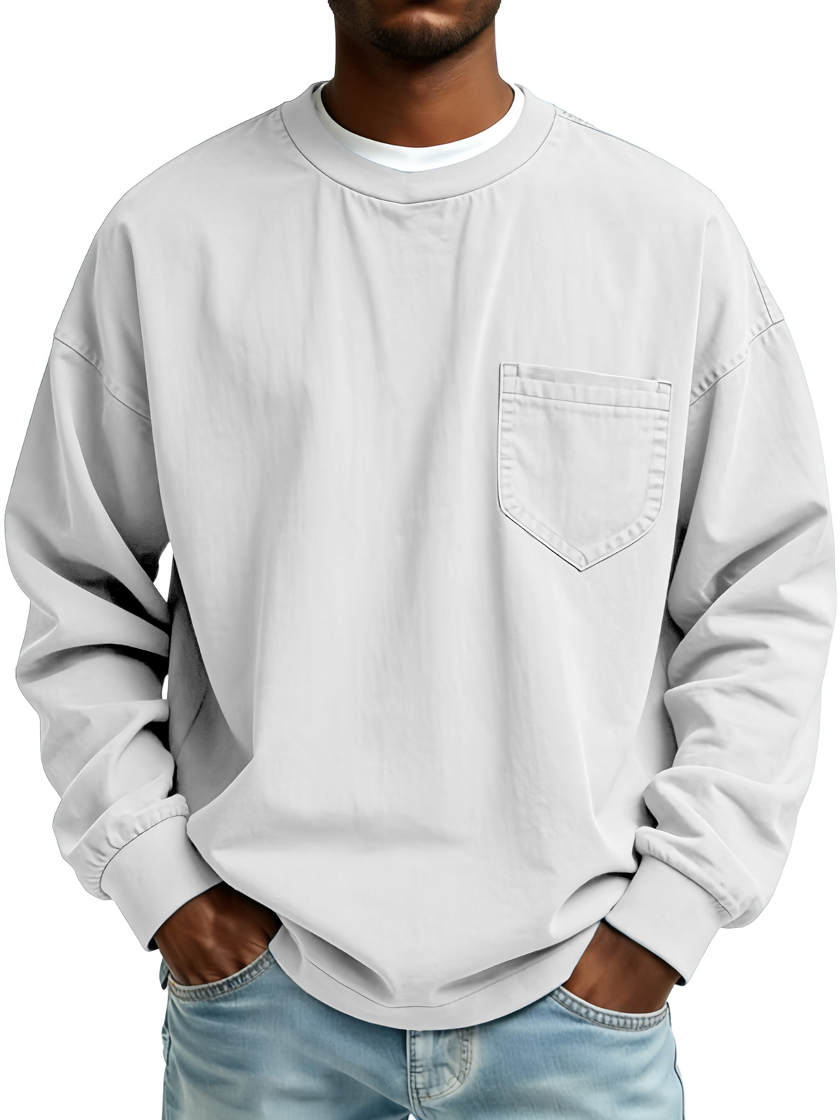 Men's Fashionable Retro Pleated Fabric Long-Sleeved Pocket Top