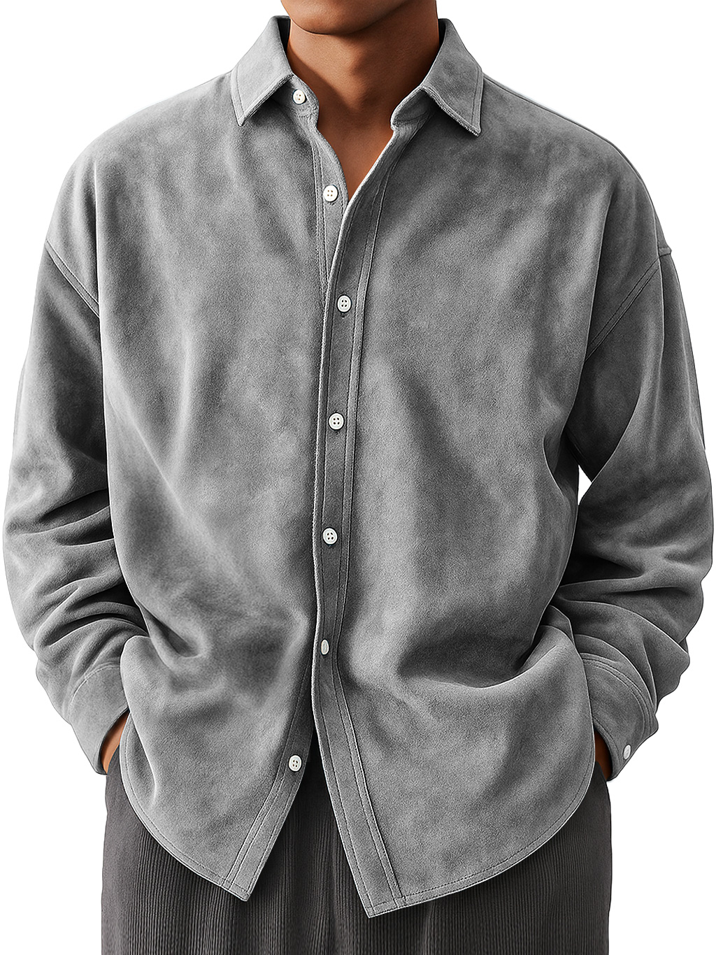 Men's Everyday Suede Casual Comfort Long Sleeve Shirt