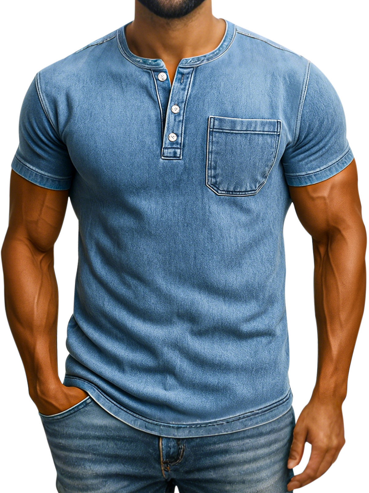 Men's Retro Solid Color Casual Comfortable Short Sleeve Henley Shirt