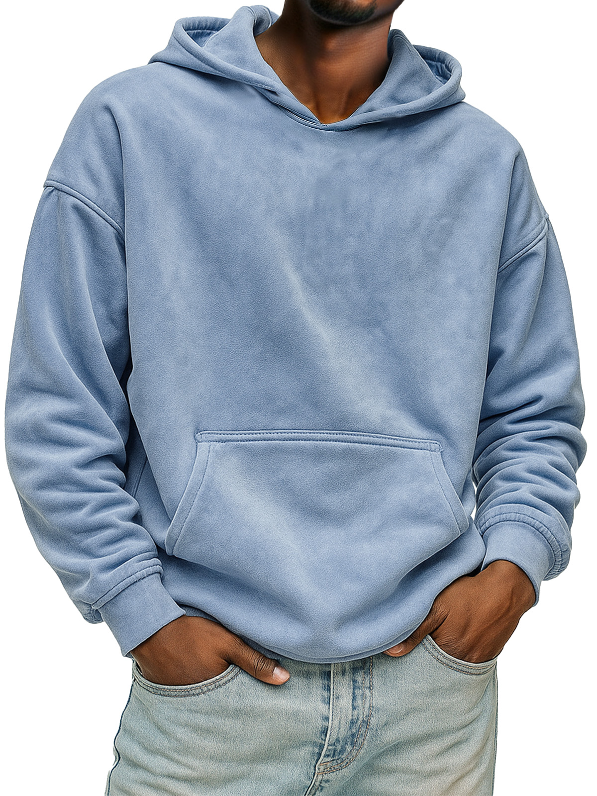 Men's Solid Color Suede Casual Hooded Sweatshirt