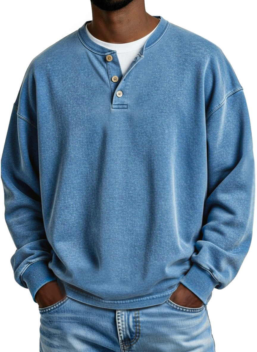 Retro Solid Color Simple Button Long Sleeve Polo Shirt