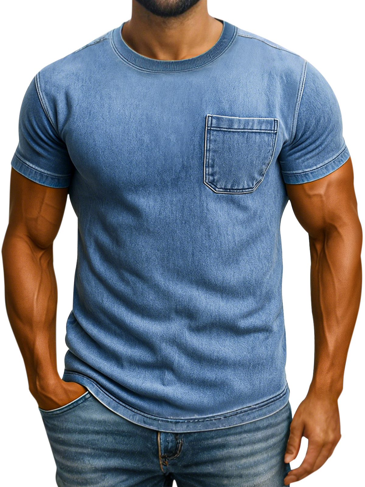 Men's Vintage Solid Color Pocket Crew Neck Shirt