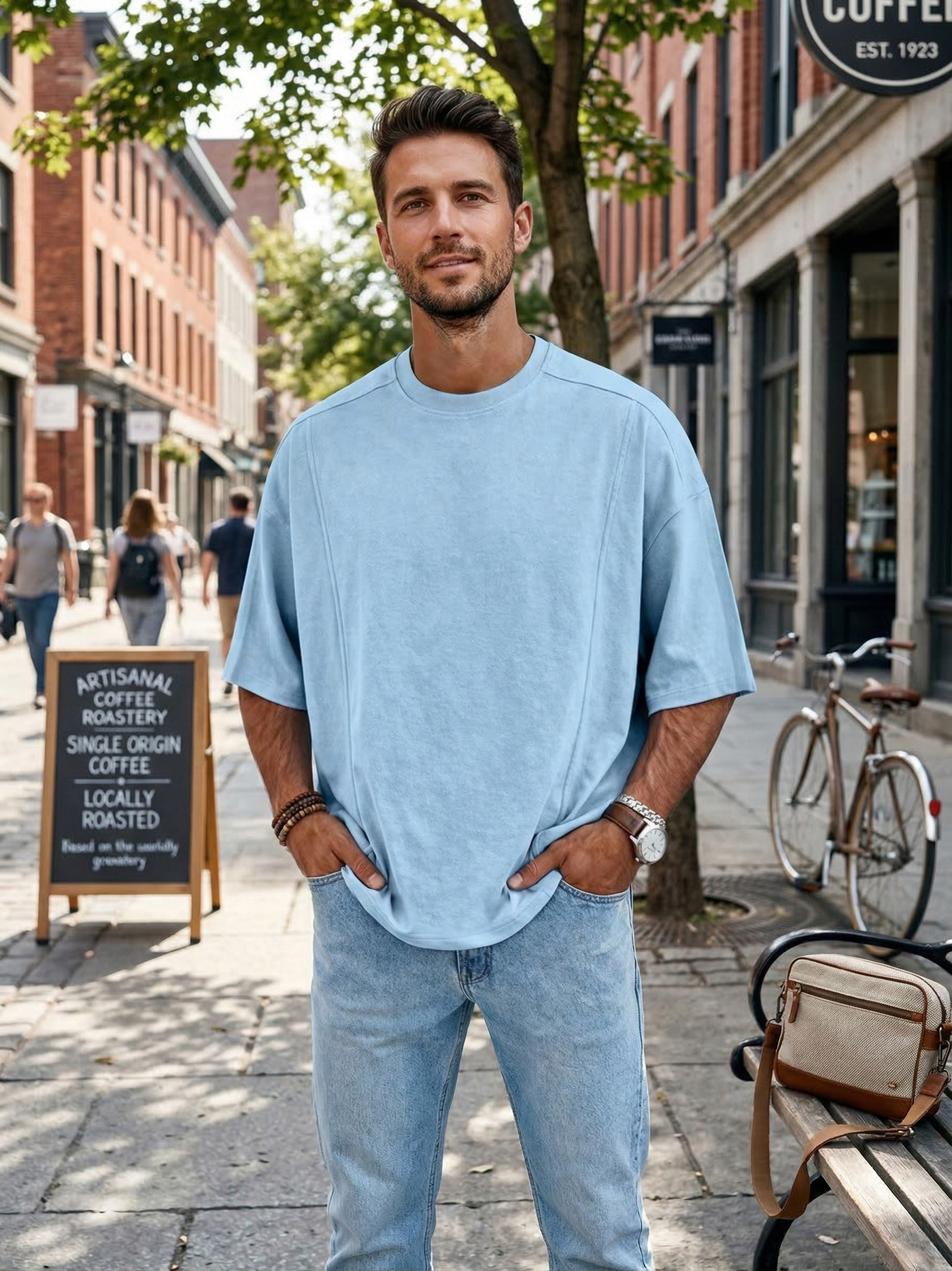 Men's Simple Deconstructed Design Round Neck Short-sleeved T-shirt