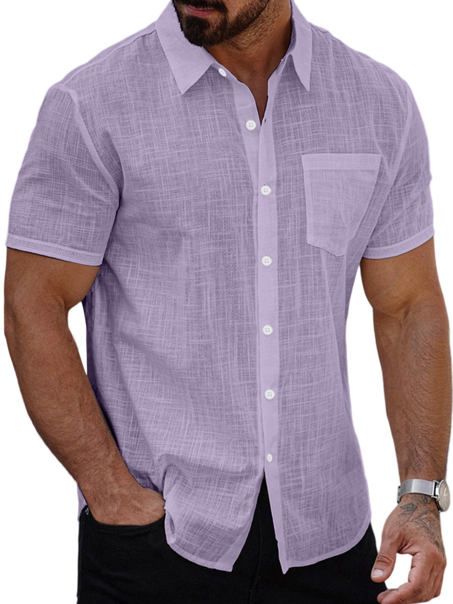 Men's Summer Casual Solid Color Button-down Short Sleeve Shirt