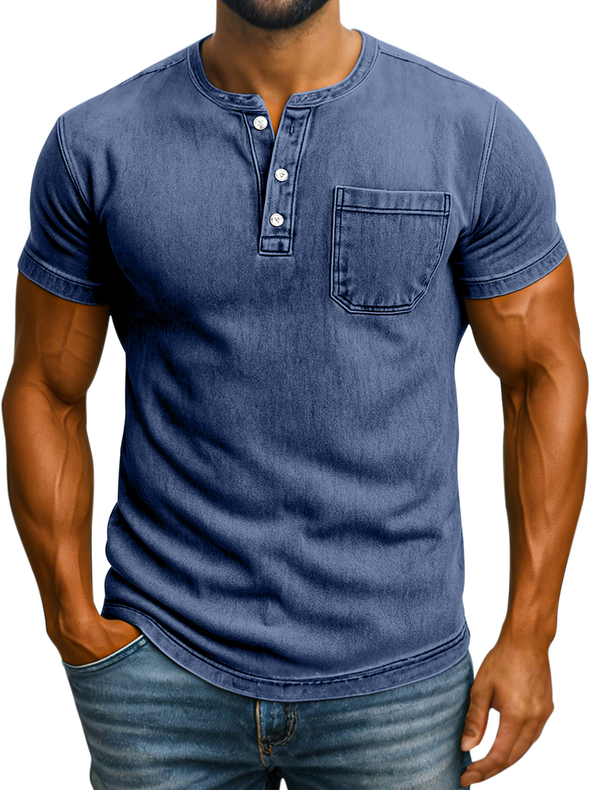 Men's Retro Solid Color Casual Comfortable Short Sleeve Henley Shirt