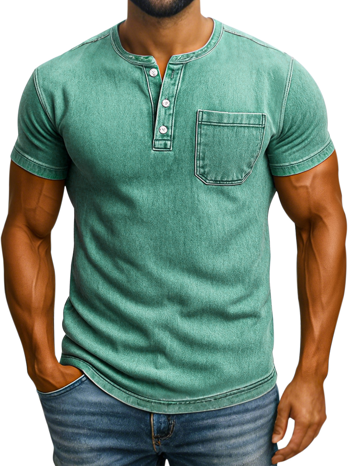 Men's Retro Solid Color Casual Comfortable Short Sleeve Henley Shirt