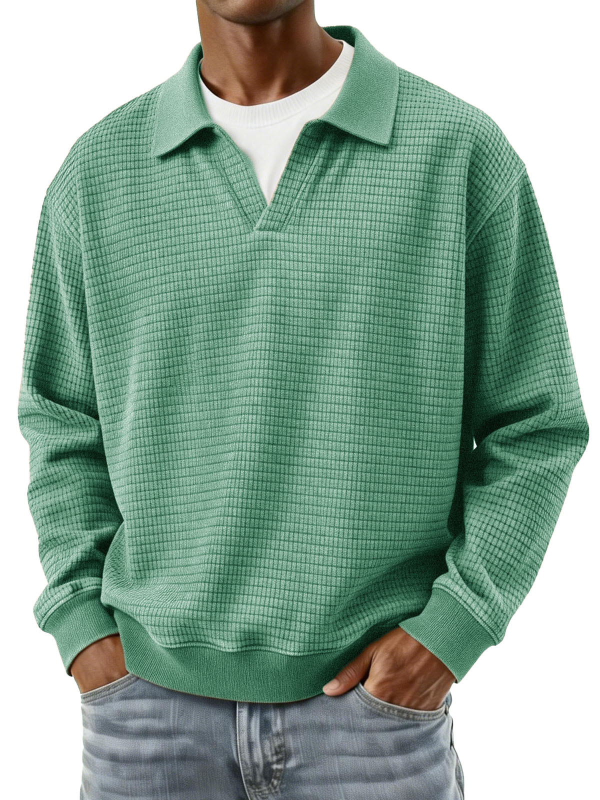 Stylish Casual Loose Corduroy Fabric V-shaped Lapel Long-sleeved Polo Shirt