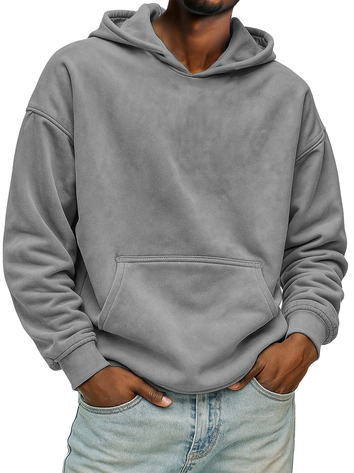 Men's Solid Color Suede Casual Hooded Sweatshirt