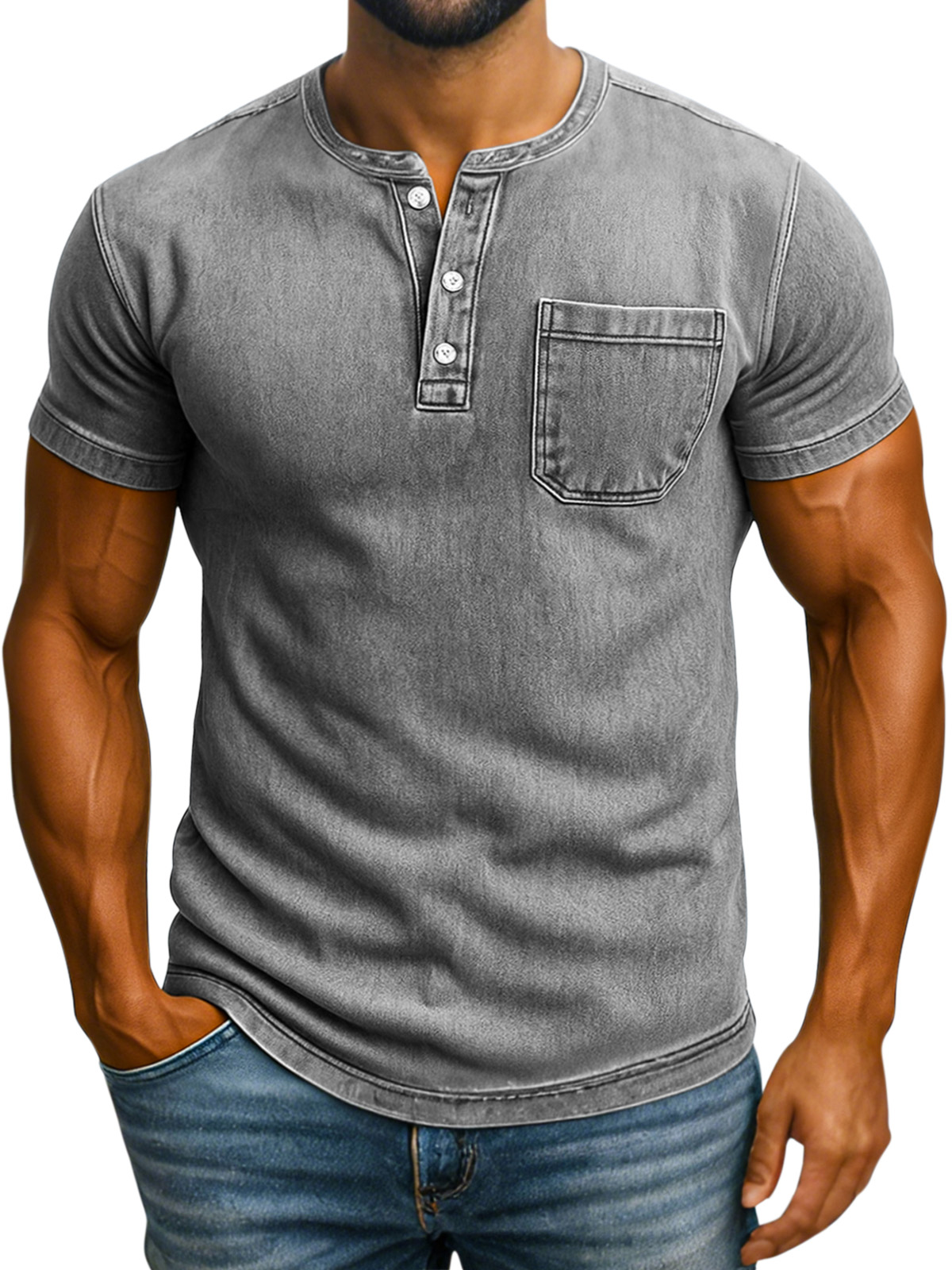 Men's Retro Solid Color Casual Comfortable Short Sleeve Henley Shirt