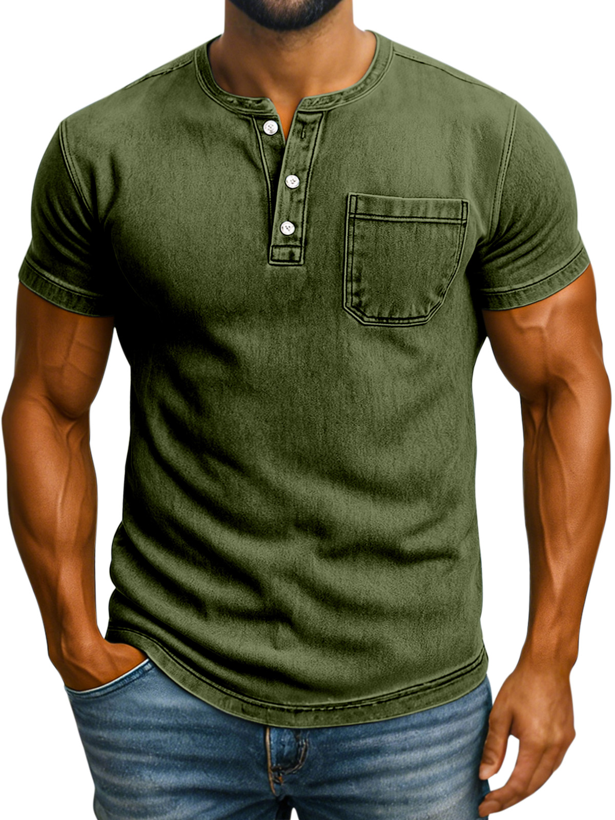Men's Retro Solid Color Casual Comfortable Short Sleeve Henley Shirt