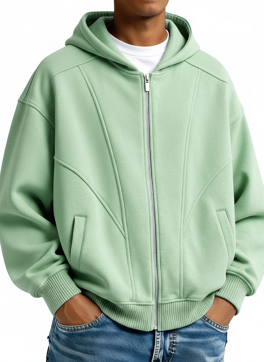  Men's Stylish Casual Loose-fitting Zippered Hooded Sweatshirt 
