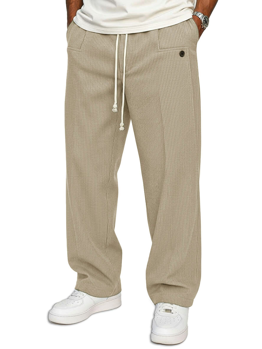 Men's Stylish Casual Loose Elastic Waistband Pocket Trousers 
