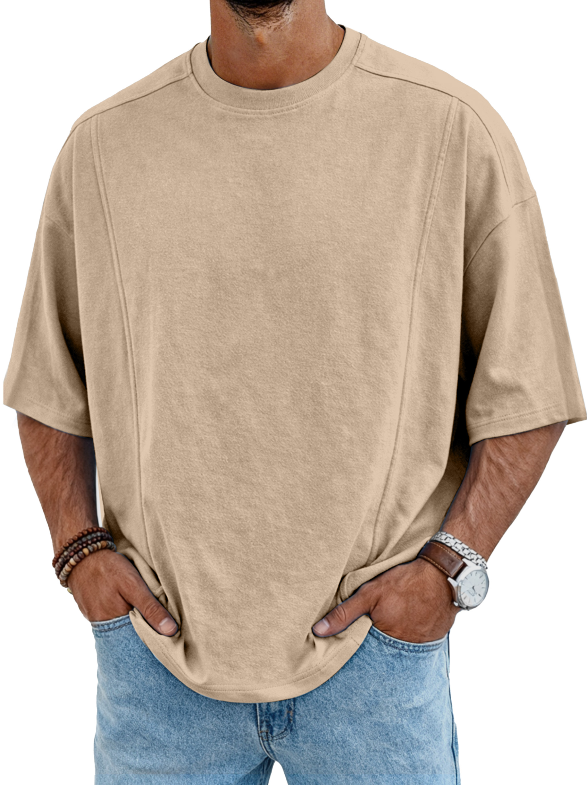 Men's Simple Deconstructed Design Round Neck Short-sleeved T-shirt