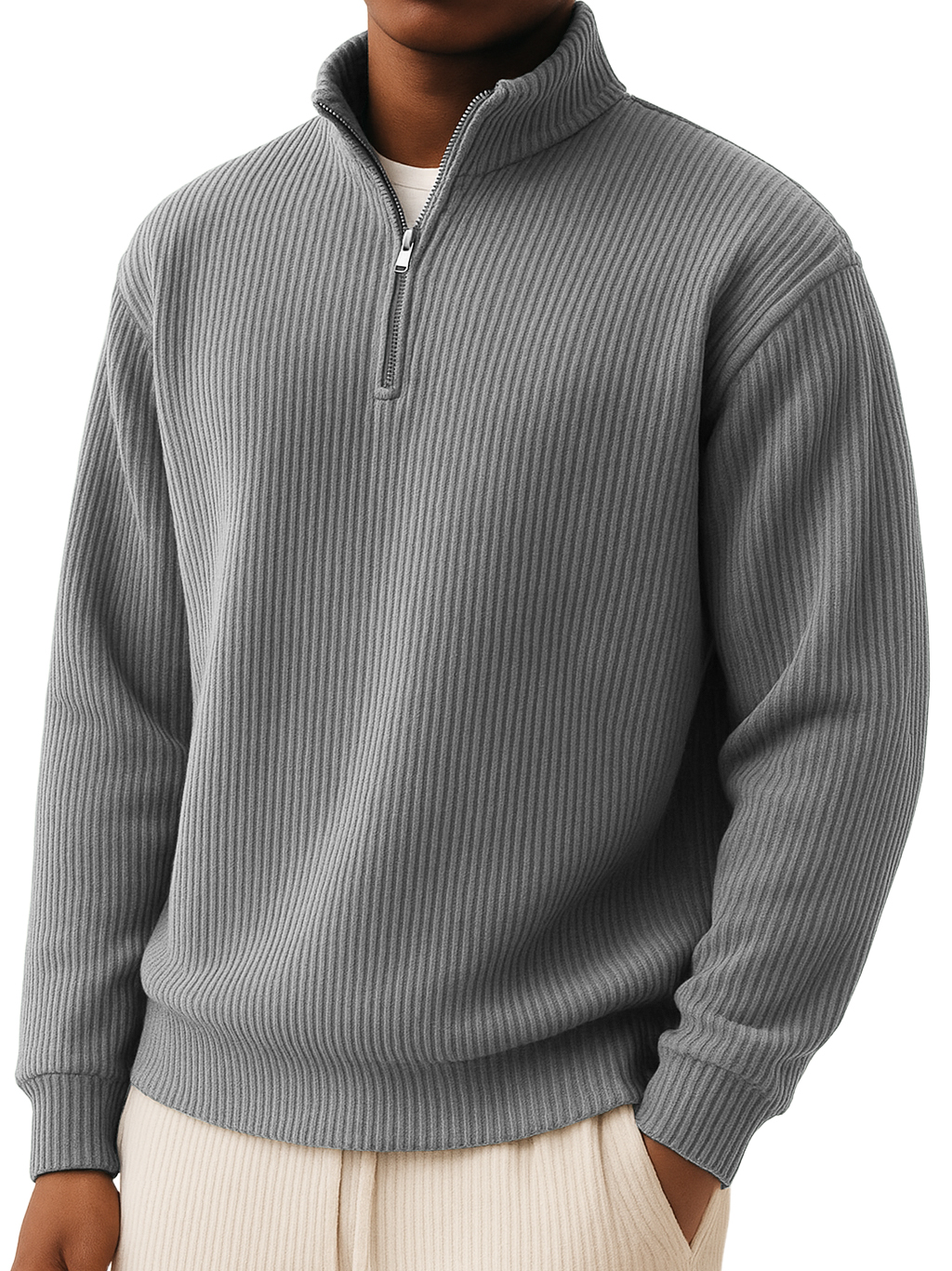 Men's Simple Casual Quarter Zip Long-sleeved T-shirt