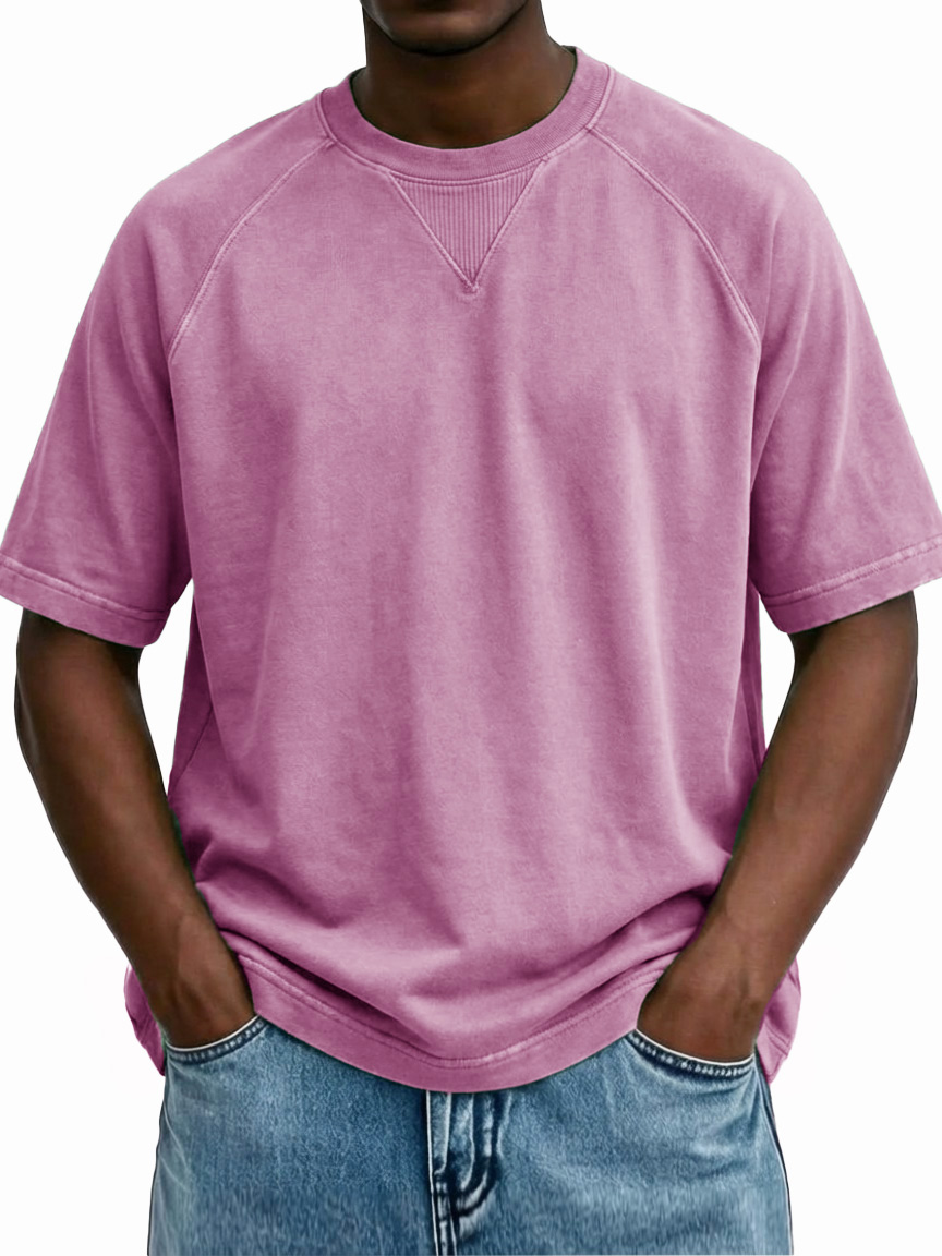 Men's Retro Distressed Raglan Crew Neck Short-Sleeve T-Shirt