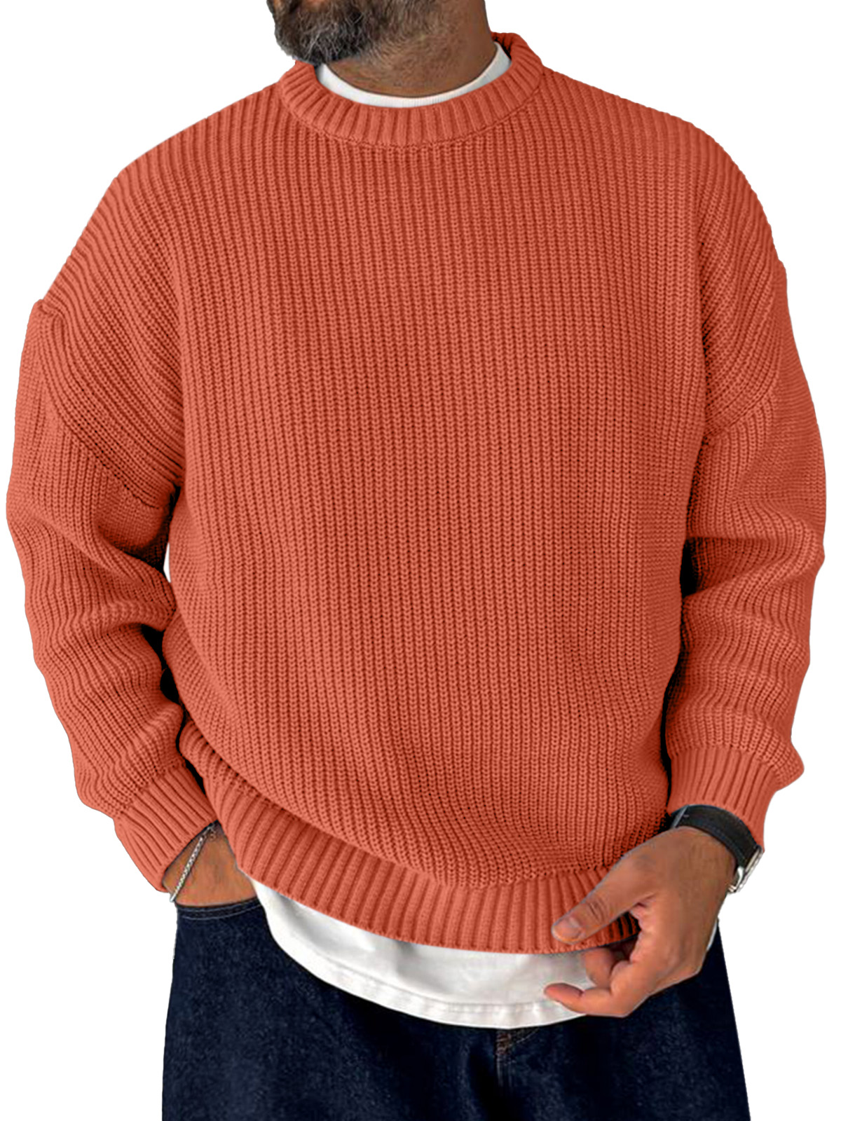Men's Korean Style Loose Casual Retro Trendy Knitted Sweater Crew Neck Top